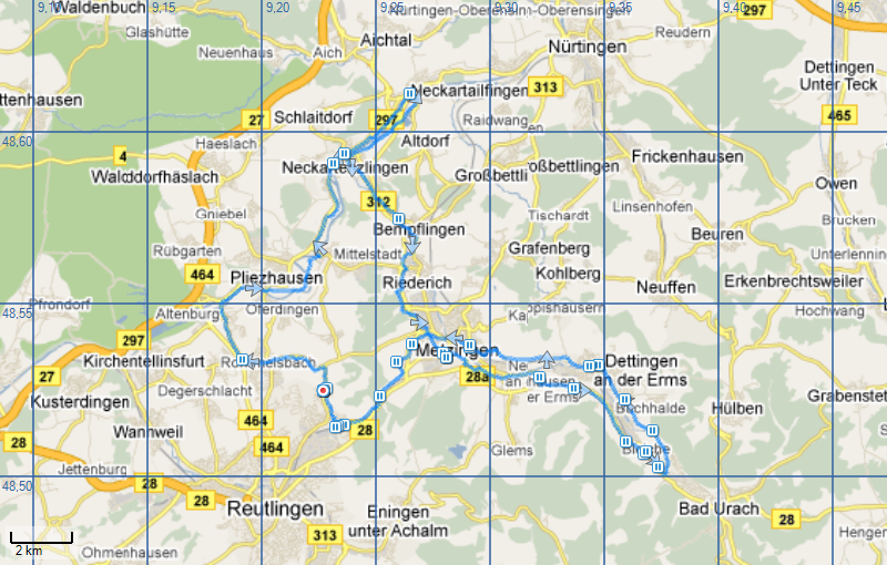 Lauftreff 20110423 Reutlingen 60Km Rundtour Karte
